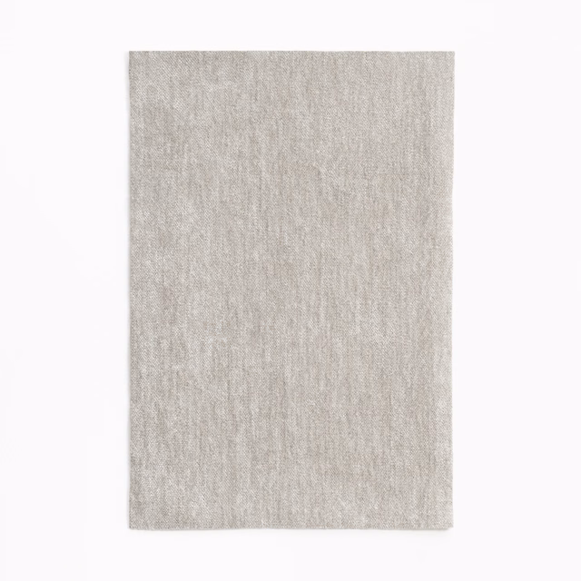 Pale greige chenille swatch with soft vertical striations and a gently brushed texture