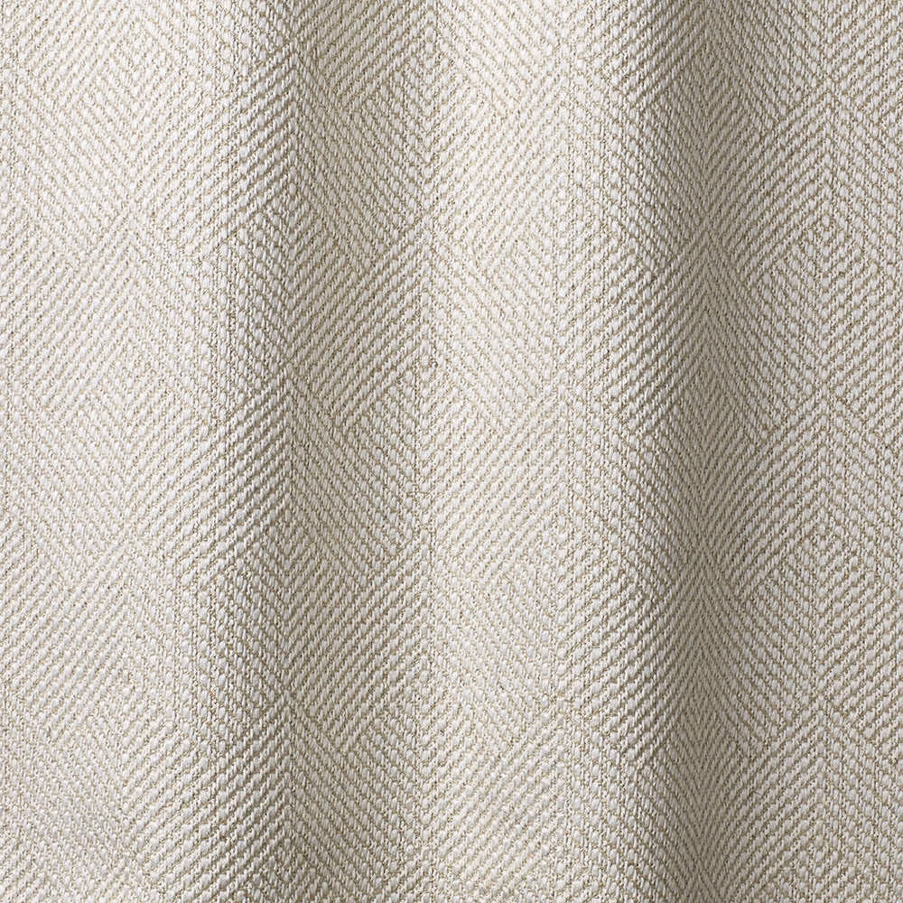Warm ivory chenille with fine taupe-grey herringbone weave in soft folds