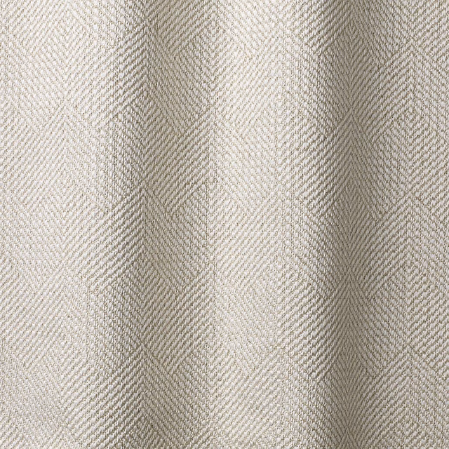 Warm ivory chenille with fine taupe-grey herringbone weave in soft folds