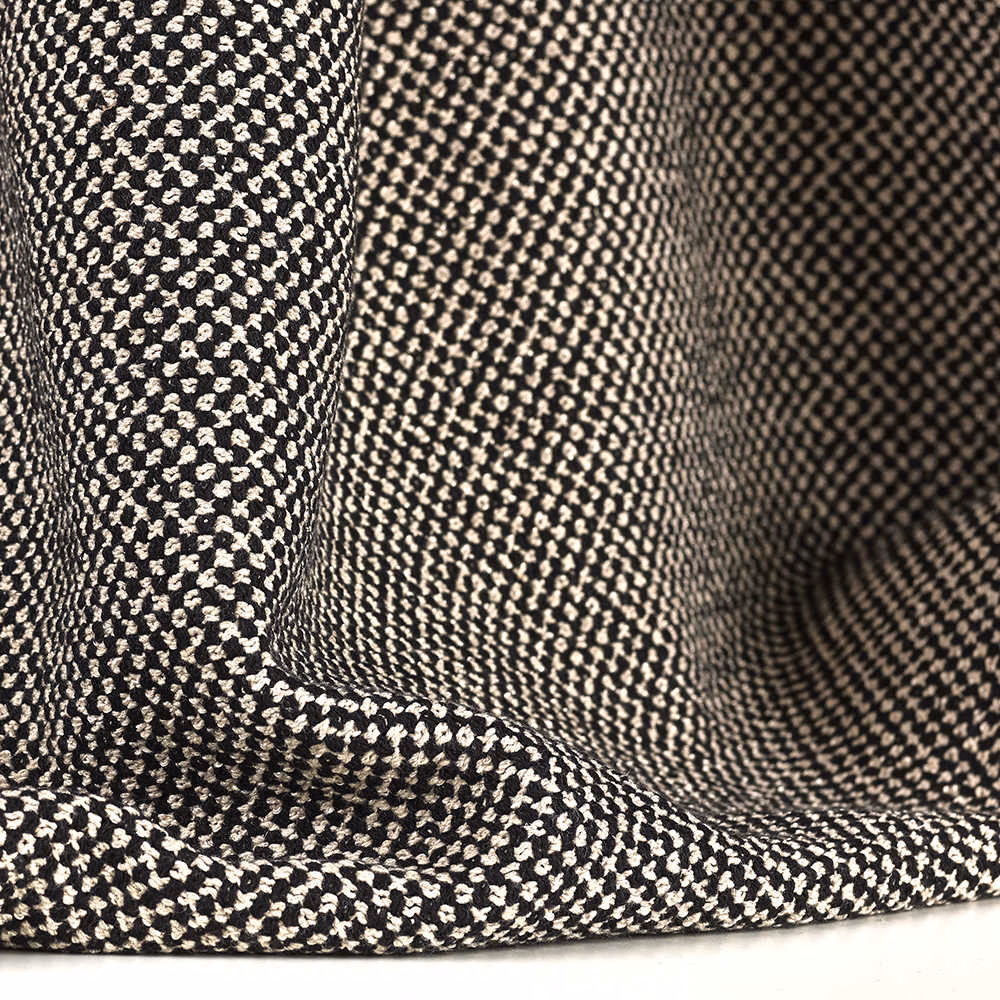 Black chenille swatch with dense ivory flecks and a pronounced textured weave