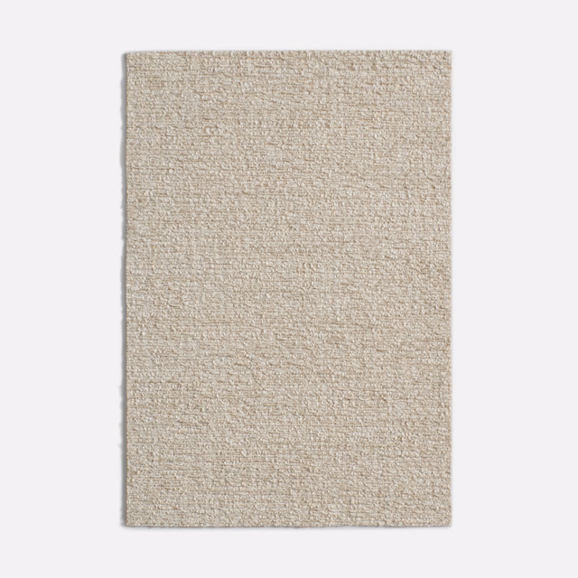 Warm natural beige chenille swatch with a fine, softly mottled woven texture