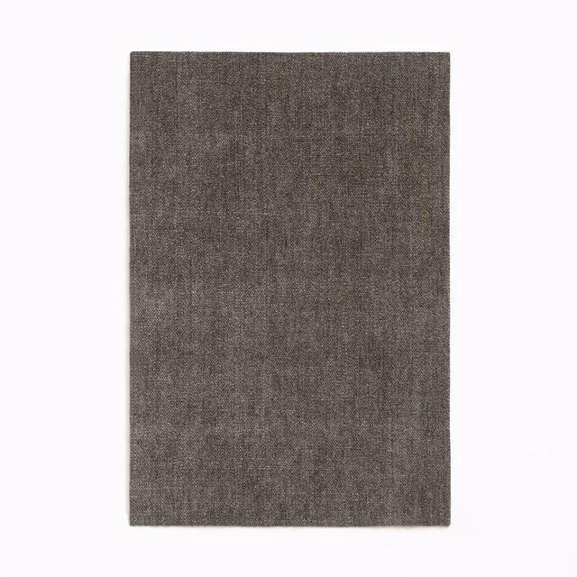 Warm charcoal chenille swatch with fine brown-grey flecks and a dense woven texture