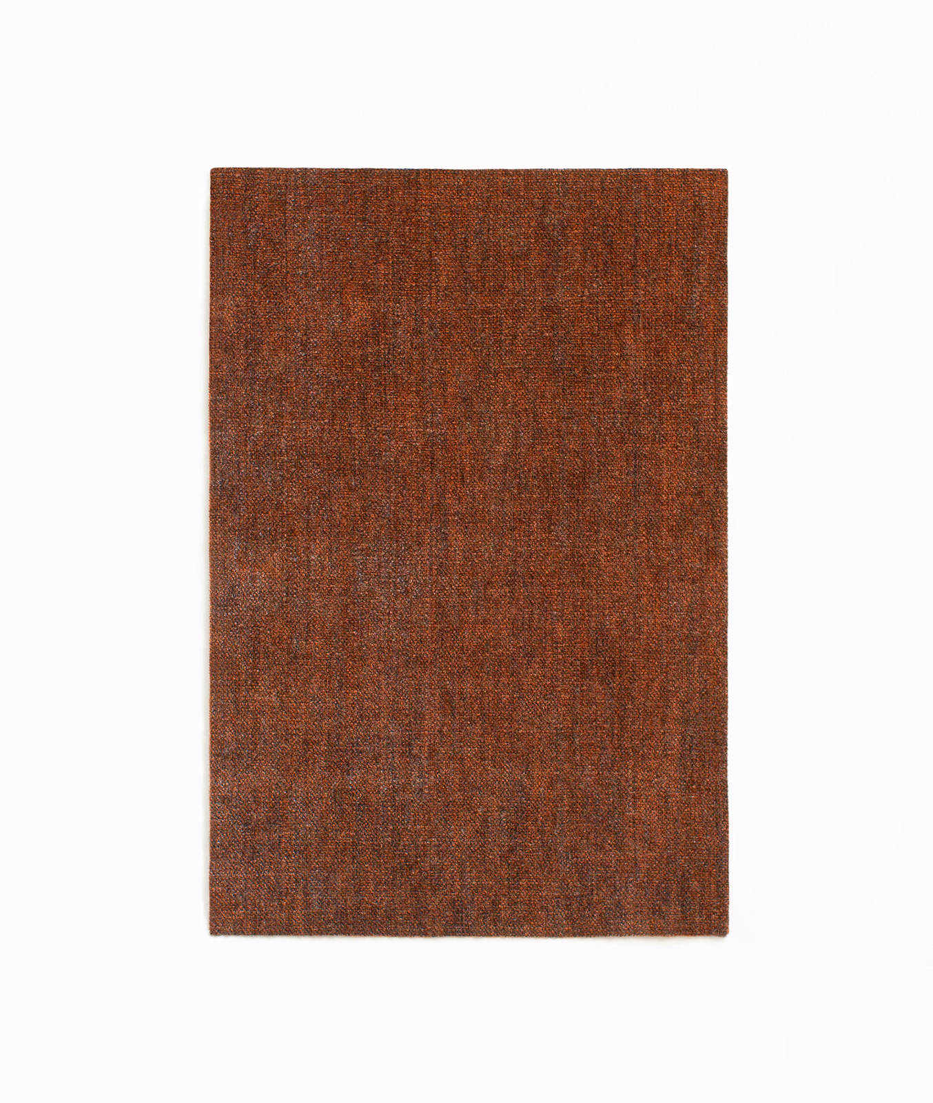 Burnt rust-brown chenille swatch with subtle vertical striations and mottled texture