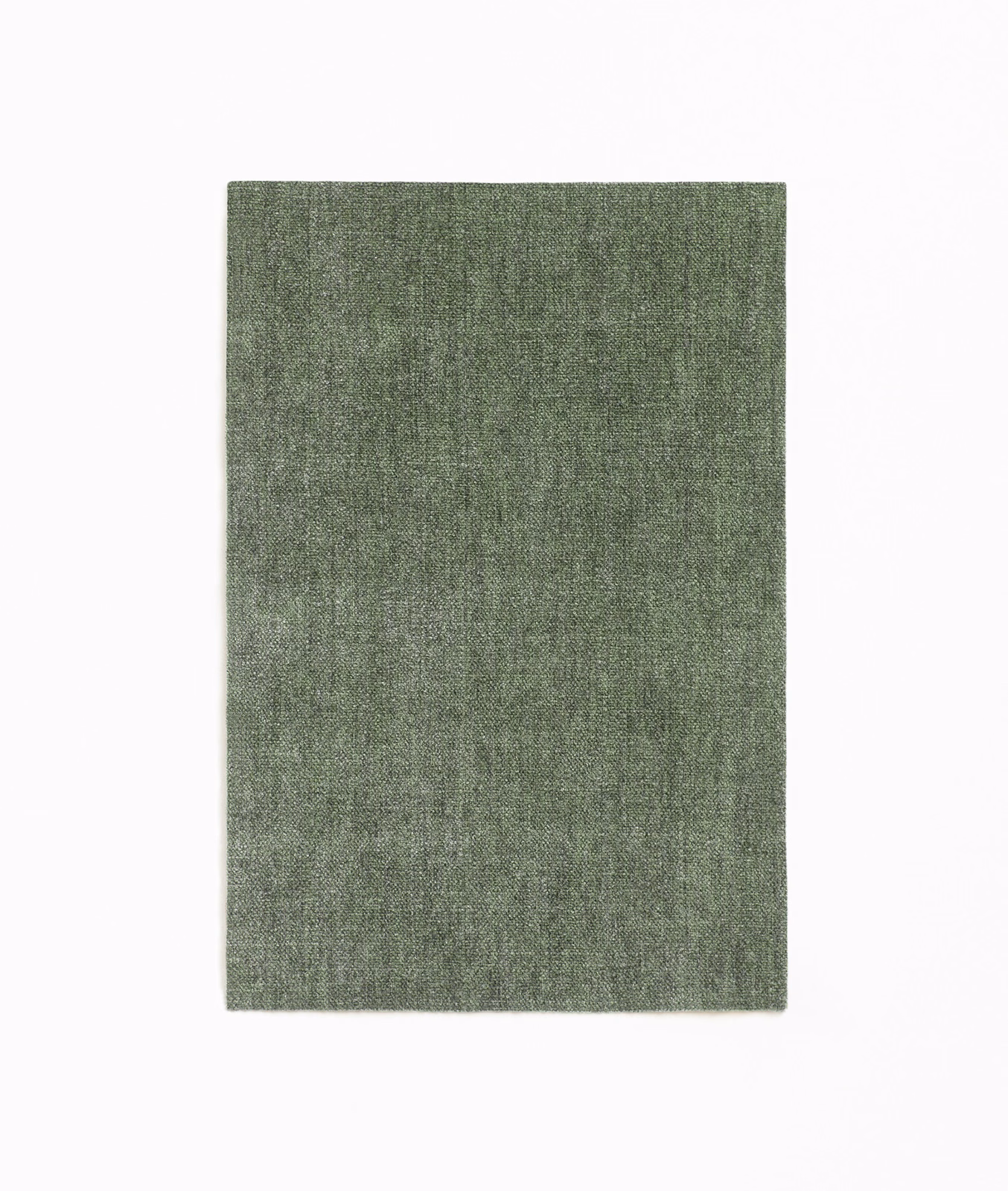 Muted loden-green chenille swatch with fine vertical striations and softly mottled texture