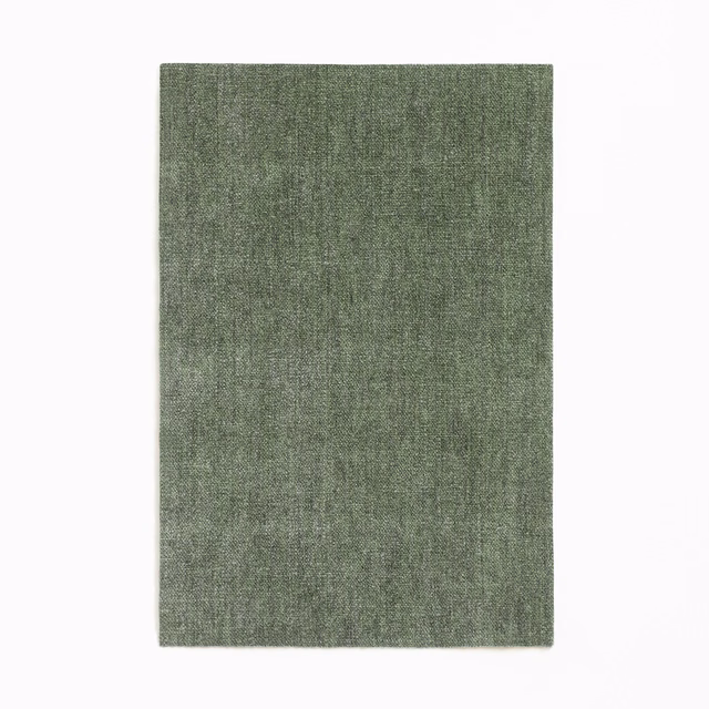 Muted loden-green chenille swatch with fine vertical striations and softly mottled texture