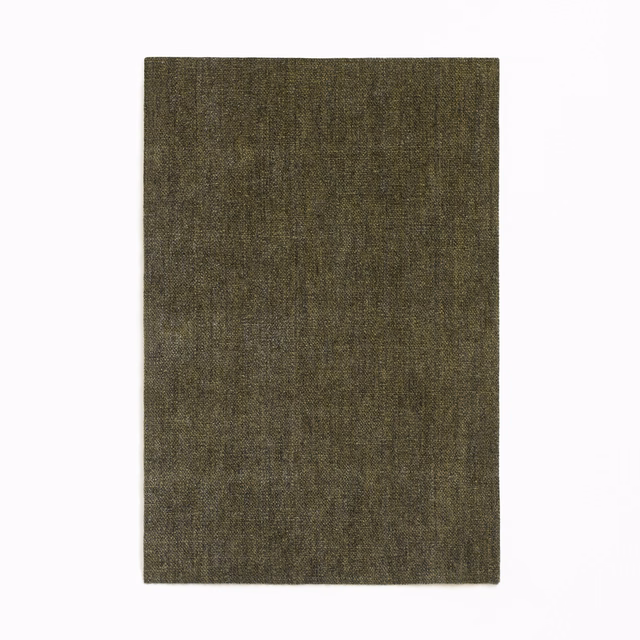 Deep olive-brown chenille swatch with fine vertical texture and softly mottled shading