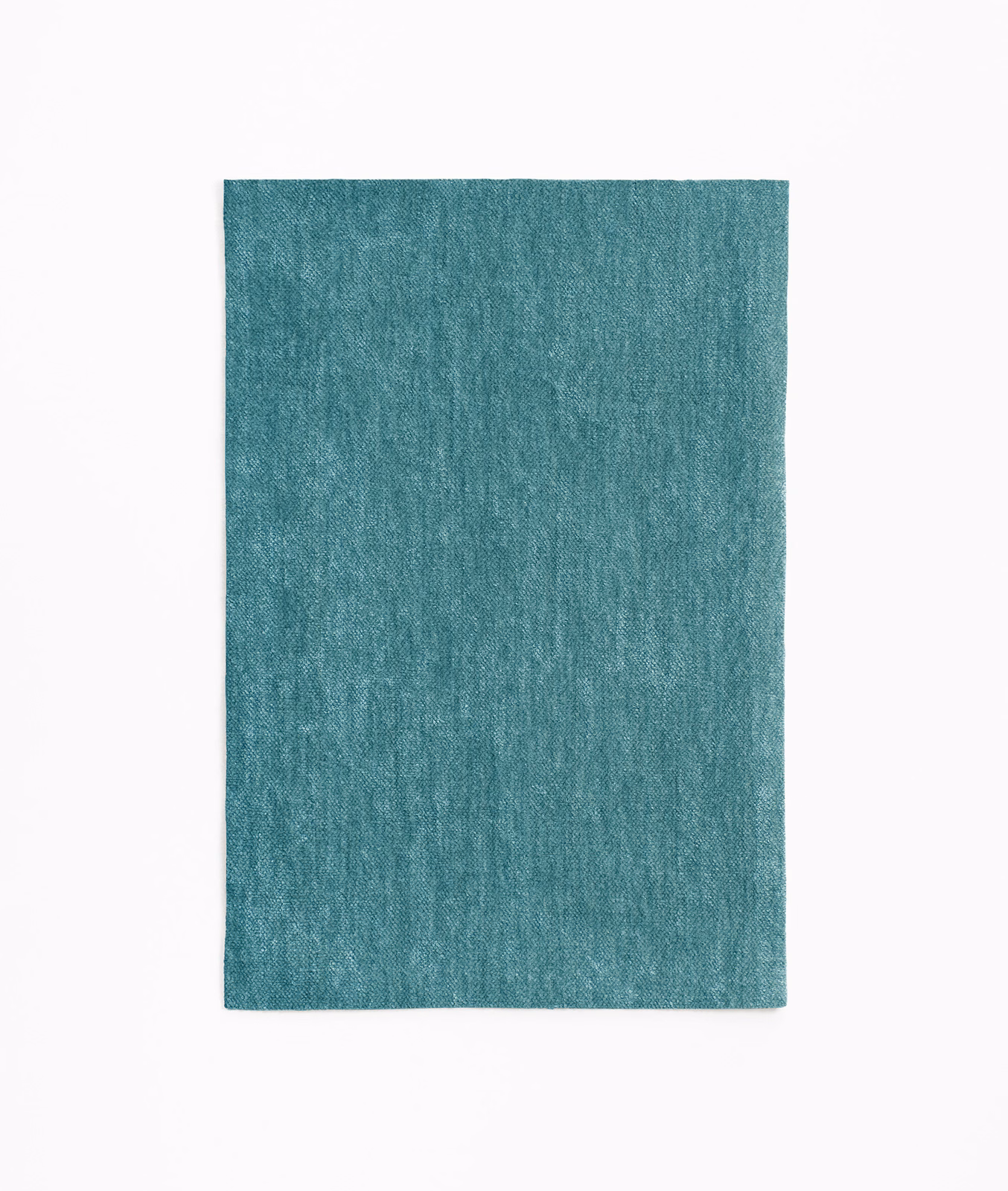 Deep ocean teal chenille with fine vertical striations and softly mottled shading