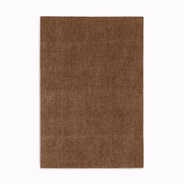 Warm tobacco-brown chenille swatch with a softly mottled, densely textured weave