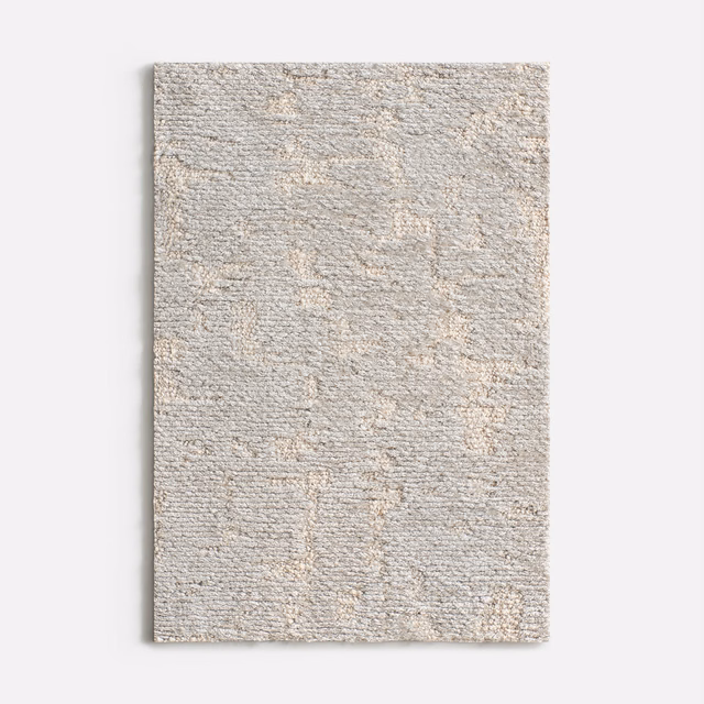 Pale greige chenille swatch with ivory flecks and irregular woven geometric texture