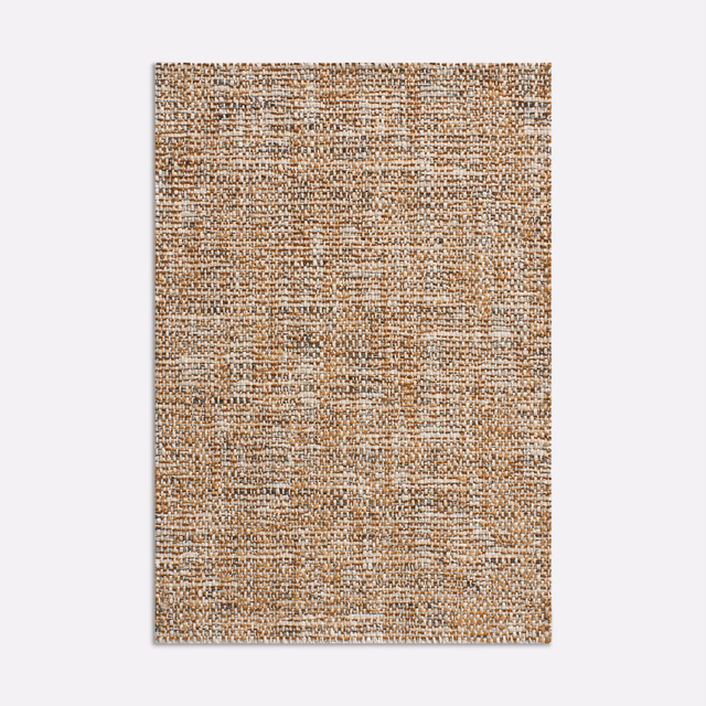 Warm tobacco-brown chenille swatch with cream flecks and a dense irregular woven texture