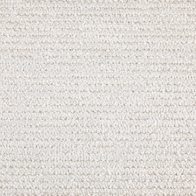 Close-up of pale ivory chenille with small looped rows and softly irregular texture