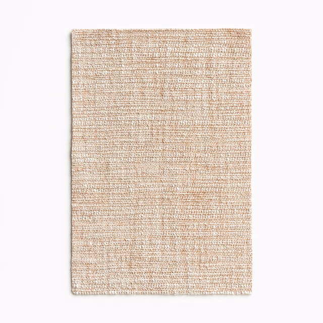 Warm nude-beige chenille swatch with a fine horizontal rib and pale flecks