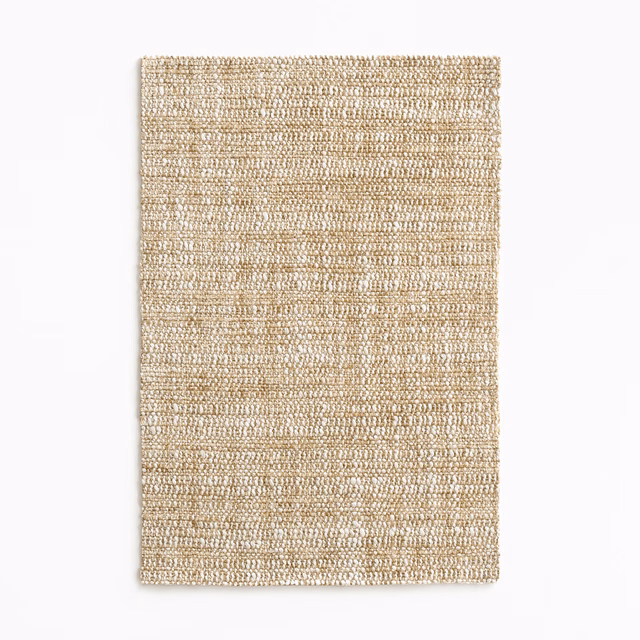 Warm paille-beige chenille swatch with tightly nubby horizontal woven texture