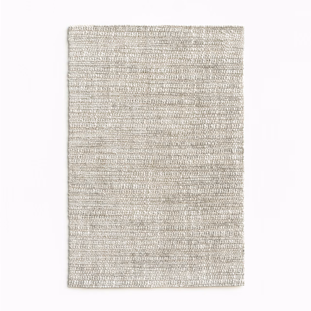 Pale greige chenille swatch with fine horizontal ridges and softly mottled light