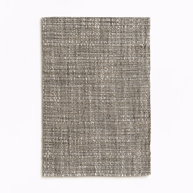 Cool grey-taupe chenille swatch with dense, softly mottled horizontal weave
