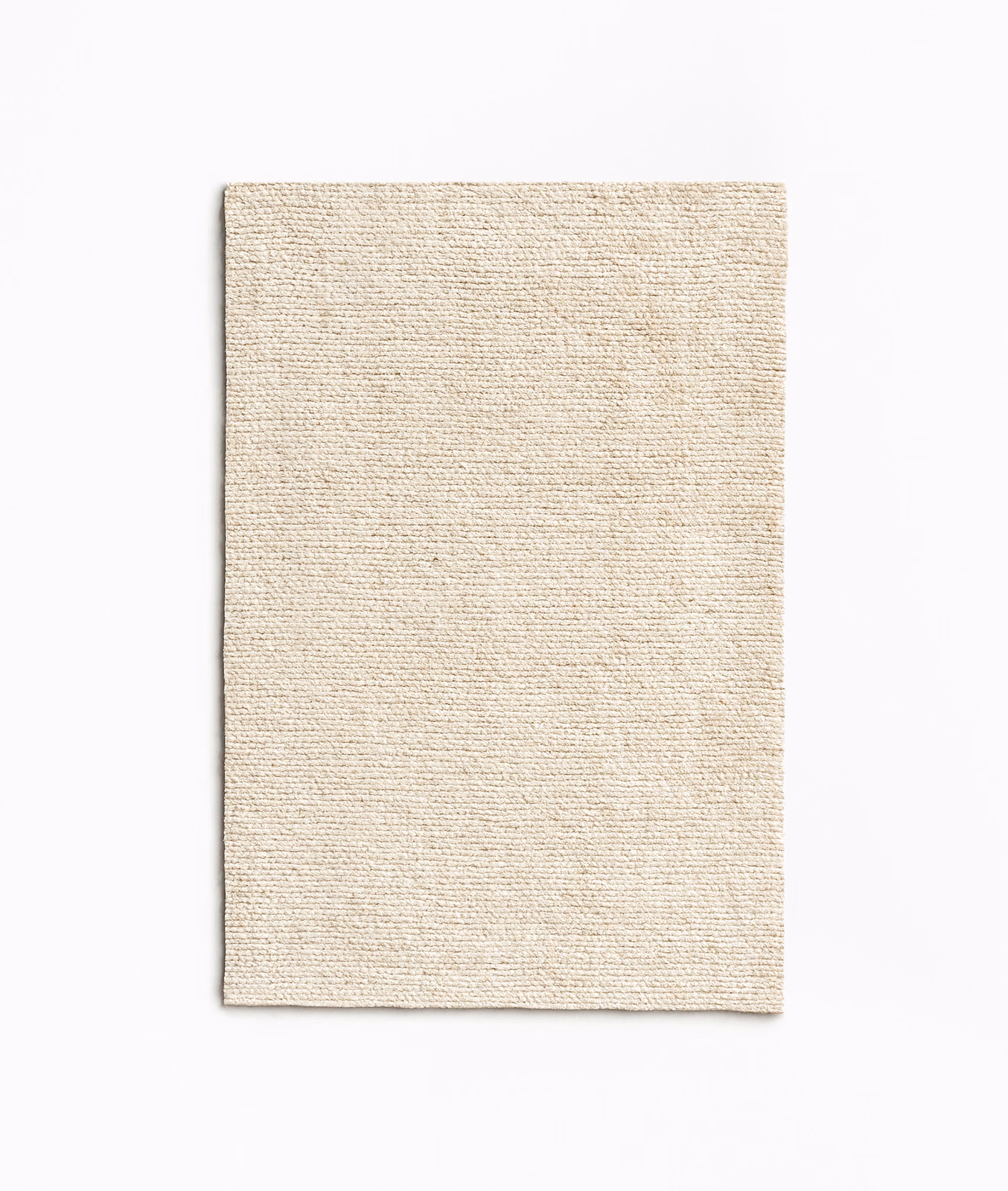 Pale natural beige chenille swatch with fine horizontal ridges and softly varied texture