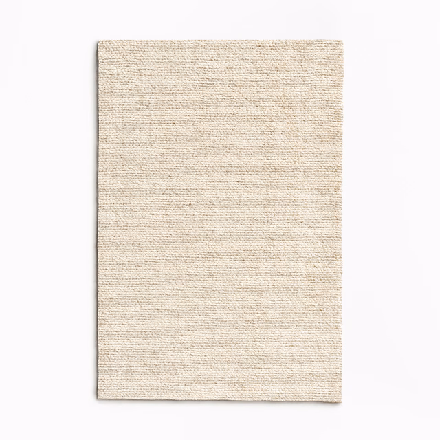 Pale natural beige chenille swatch with fine horizontal ridges and softly varied texture