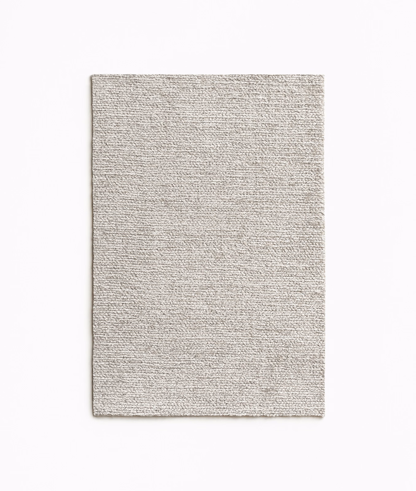 Pale greige chenille swatch with fine horizontal ridges and softly flecked texture