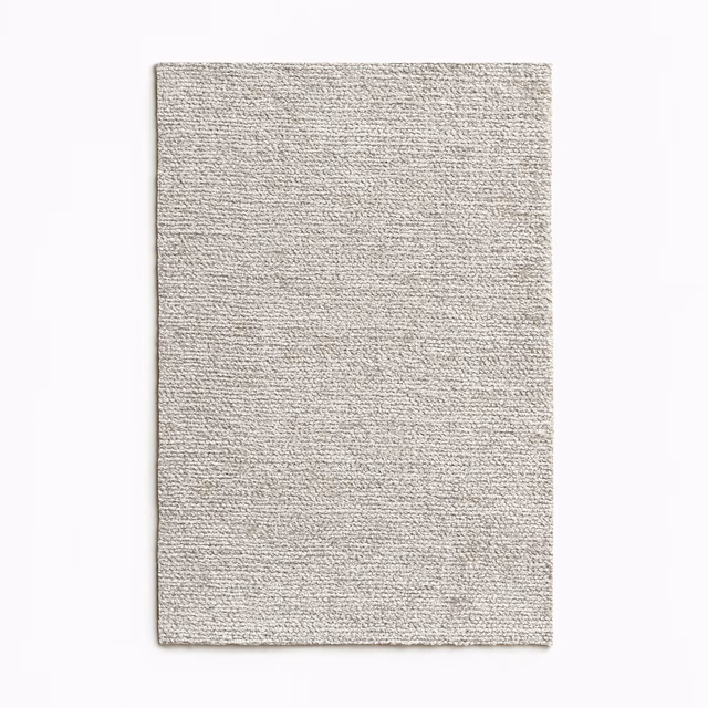 Pale greige chenille swatch with fine horizontal ridges and softly flecked texture