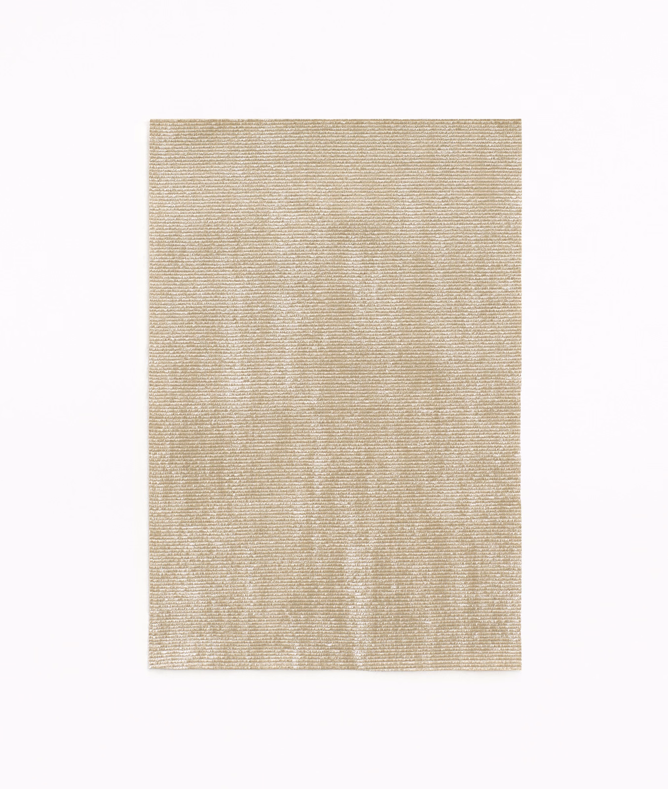Warm sand-beige chenille swatch with fine horizontal ribbing and softly mottled texture