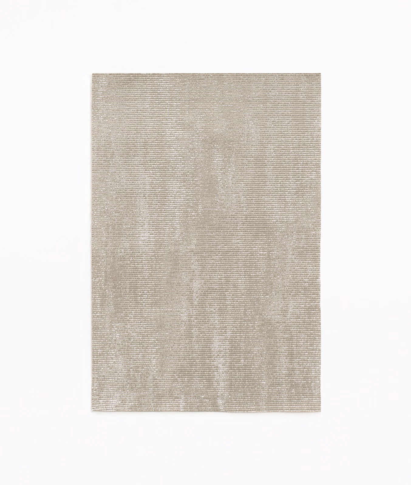 Pale greige-taupe chenille swatch with fine horizontal ribs and subtle silvery shimmer