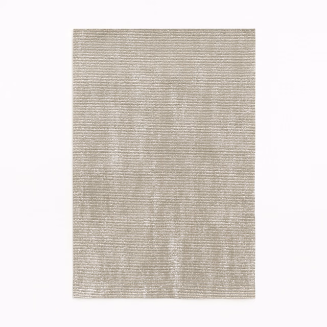 Pale greige-taupe chenille swatch with fine horizontal ribs and subtle silvery shimmer