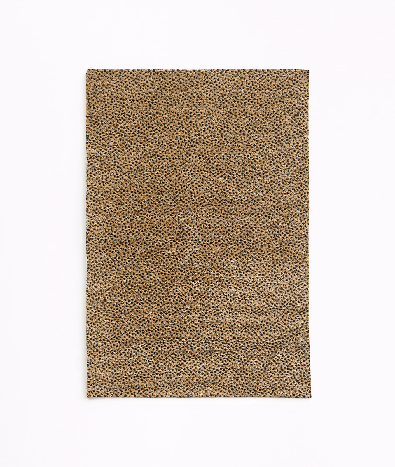 Warm taupe-brown chenille with dense charcoal flecks and a fine pebbled weave