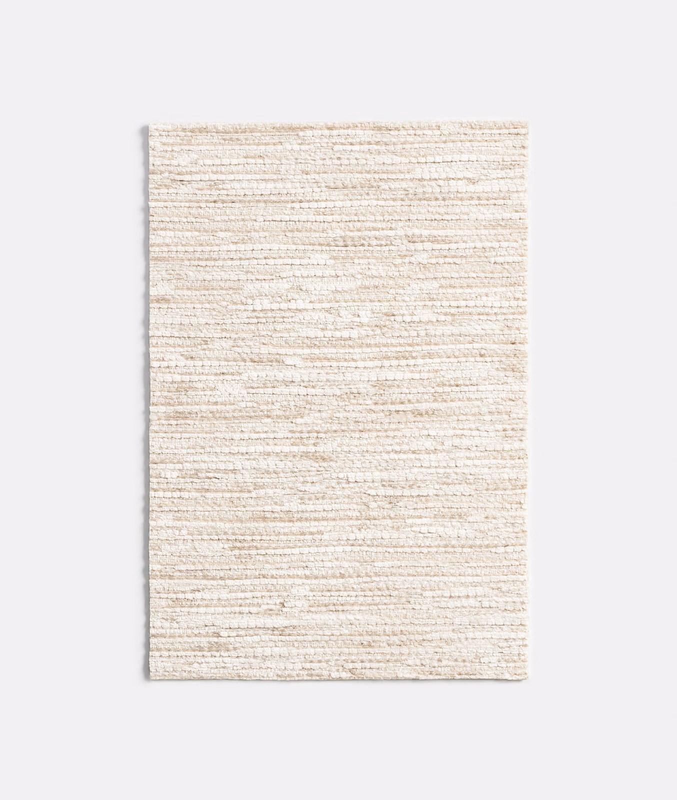 Warm ivory chenille swatch with fine horizontal beige slubs and soft texture