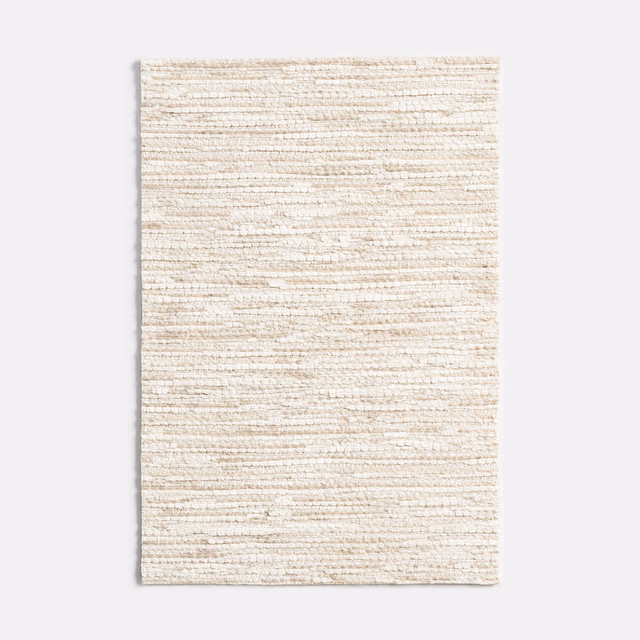 Warm ivory chenille swatch with fine horizontal beige slubs and soft texture