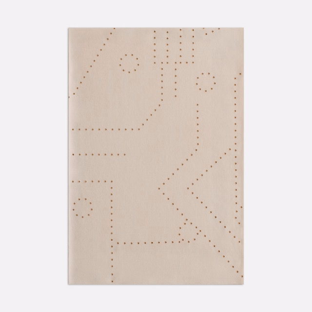 Warm beige woven fabric with delicate dotted geometric linework