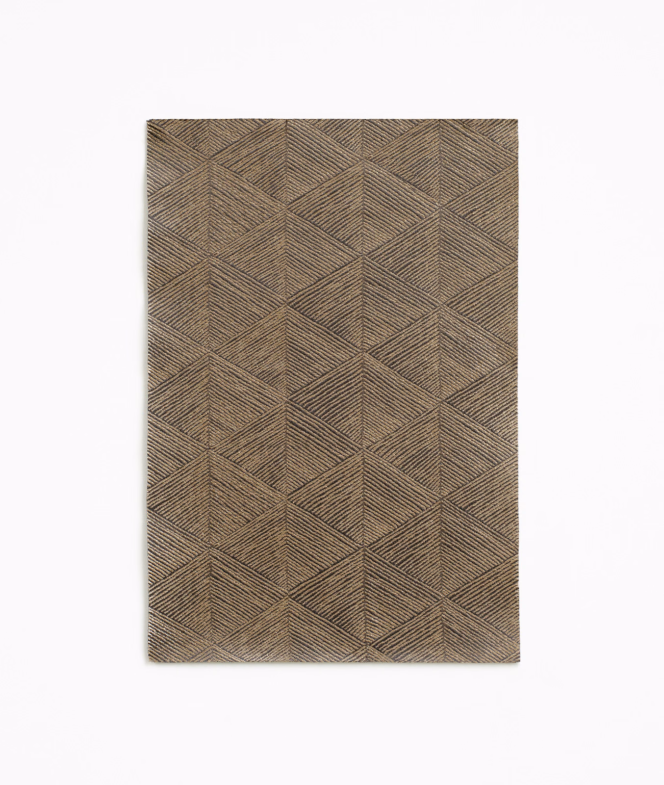 Muted antique-gold textile with fine dark lines forming repeating interlocking diamonds