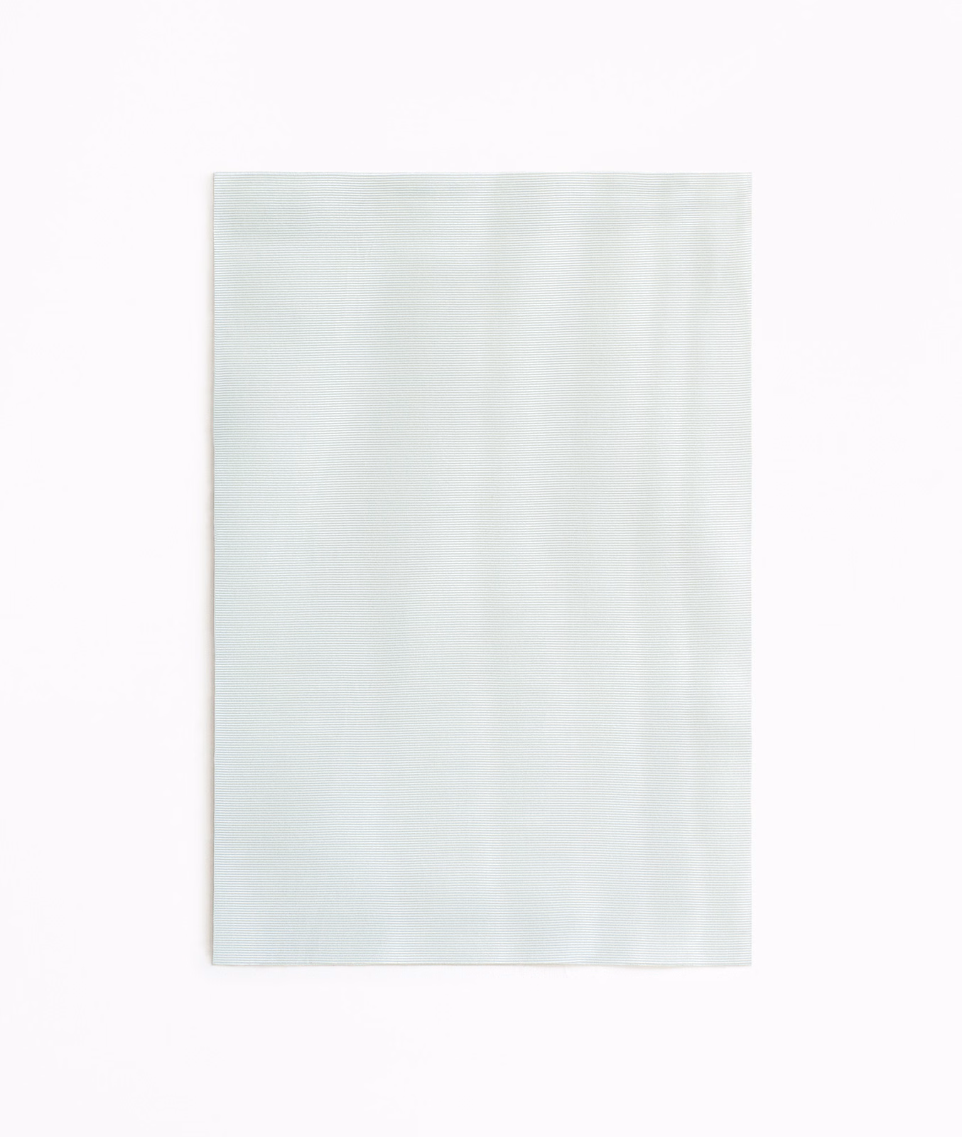 Pale aqua curtain swatch with faint vertical striations and a cool, airy finish