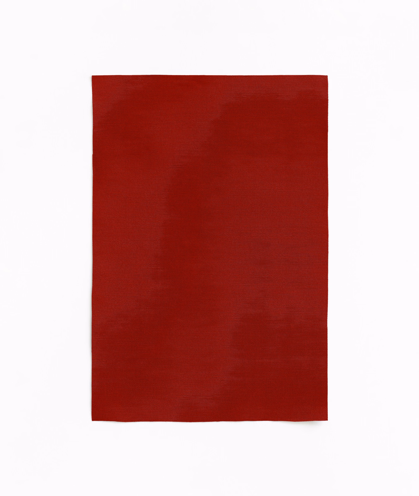 Deep crimson red curtain fabric swatch with subtle horizontal woven texture