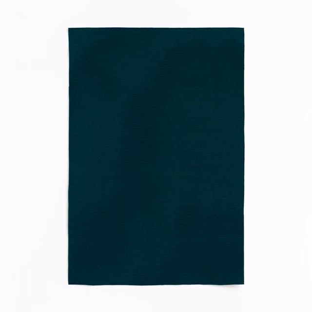 Deep blue-teal curtain fabric with subtle horizontal ribbing and low sheen