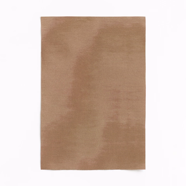 Warm terracotta-taupe curtain cloth with subtle cloudy bands and fine horizontal grain