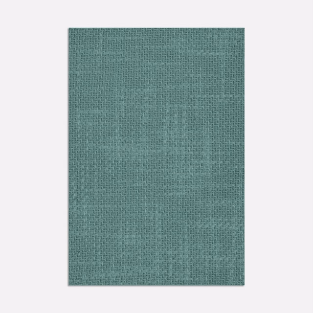 Close aqua-teal woven curtain fabric swatch with fine crosshatched texture
