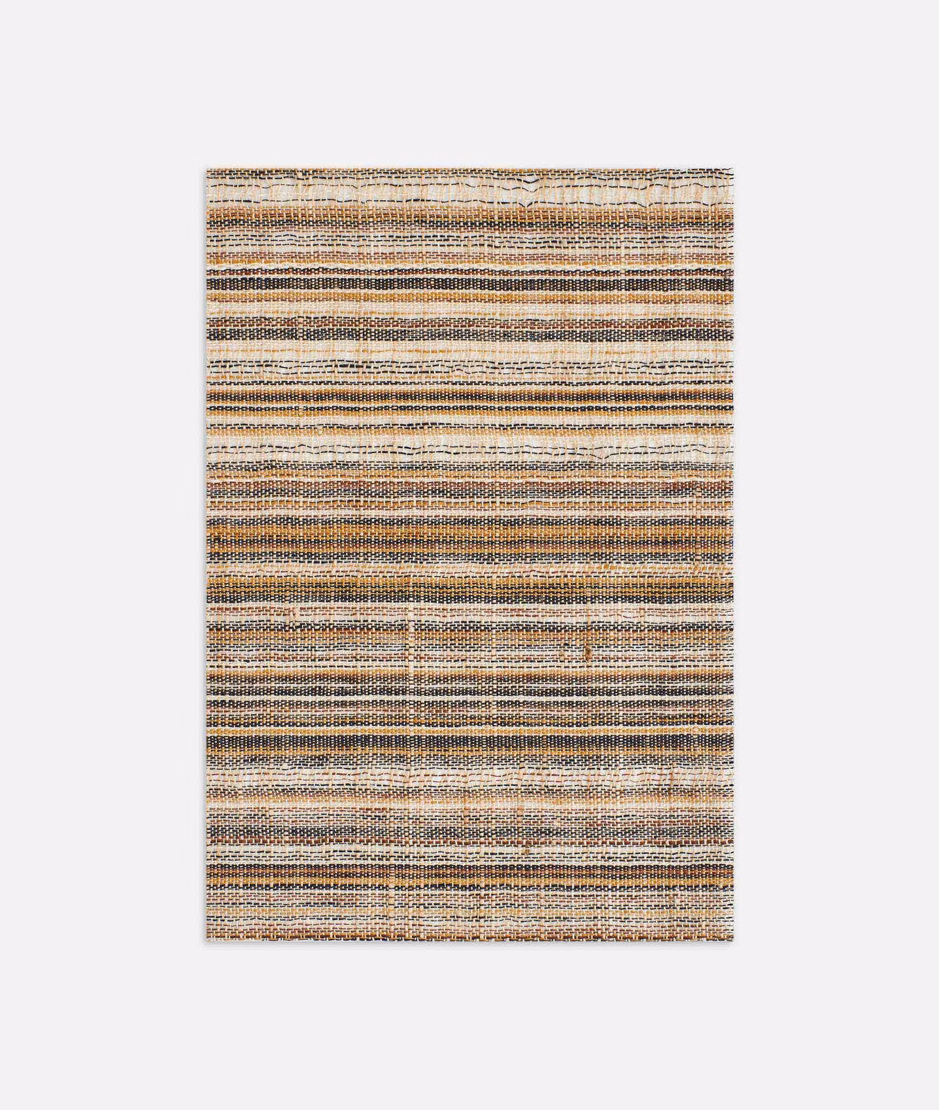Warm terra-cotta, sand and cream horizontal stripes in a finely textured woven cloth