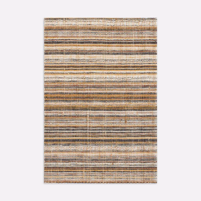 Warm terra-cotta, sand and cream horizontal stripes in a finely textured woven cloth