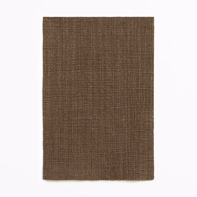 Deep taupe-brown curtain fabric with a finely gridded woven texture
