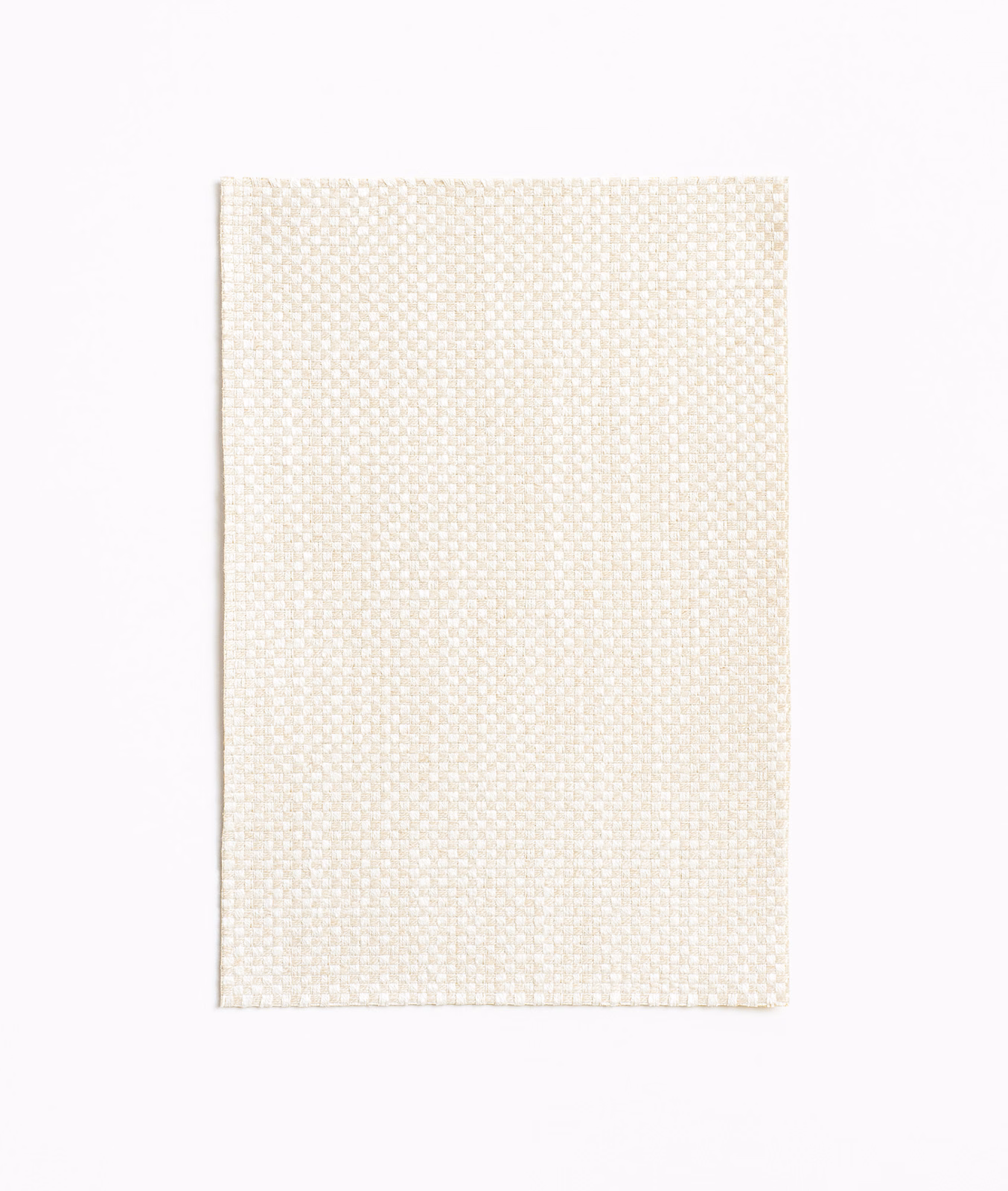 Warm ivory curtain fabric swatch with a tiny regular woven basket texture