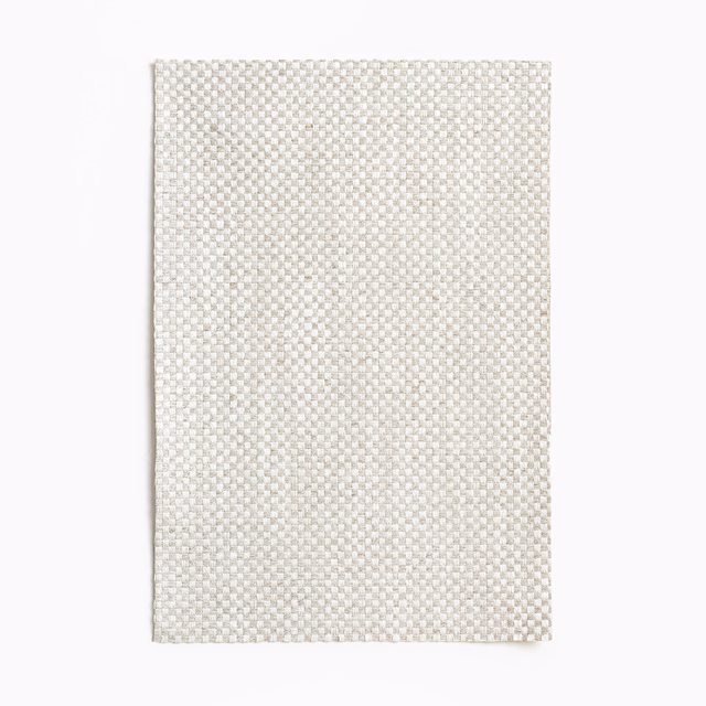 Pale ivory curtain fabric with a tiny woven check and subtle grey flecks