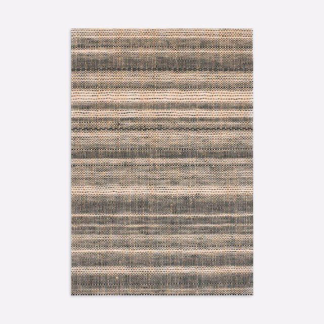 Cool taupe and grey woven curtain fabric with irregular horizontal bands