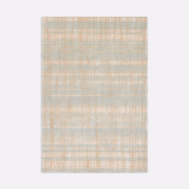 Pale celadon woven check with soft peach horizontal bands and fine texture