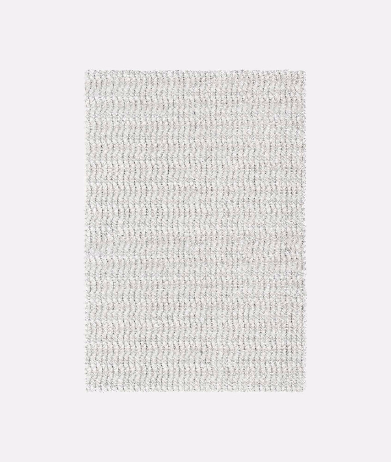 Pale silver-grey curtain fabric with closely rippled horizontal woven texture