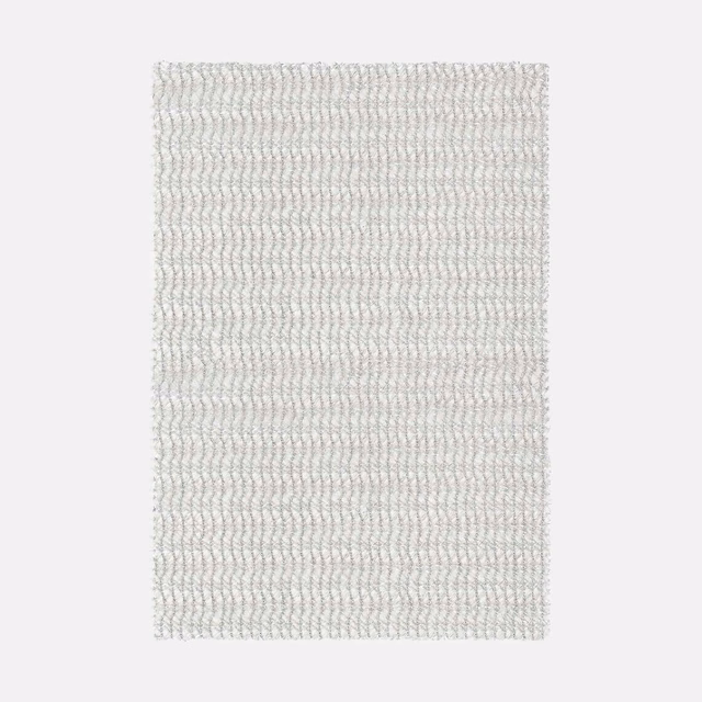 Pale silver-grey curtain fabric with closely rippled horizontal woven texture