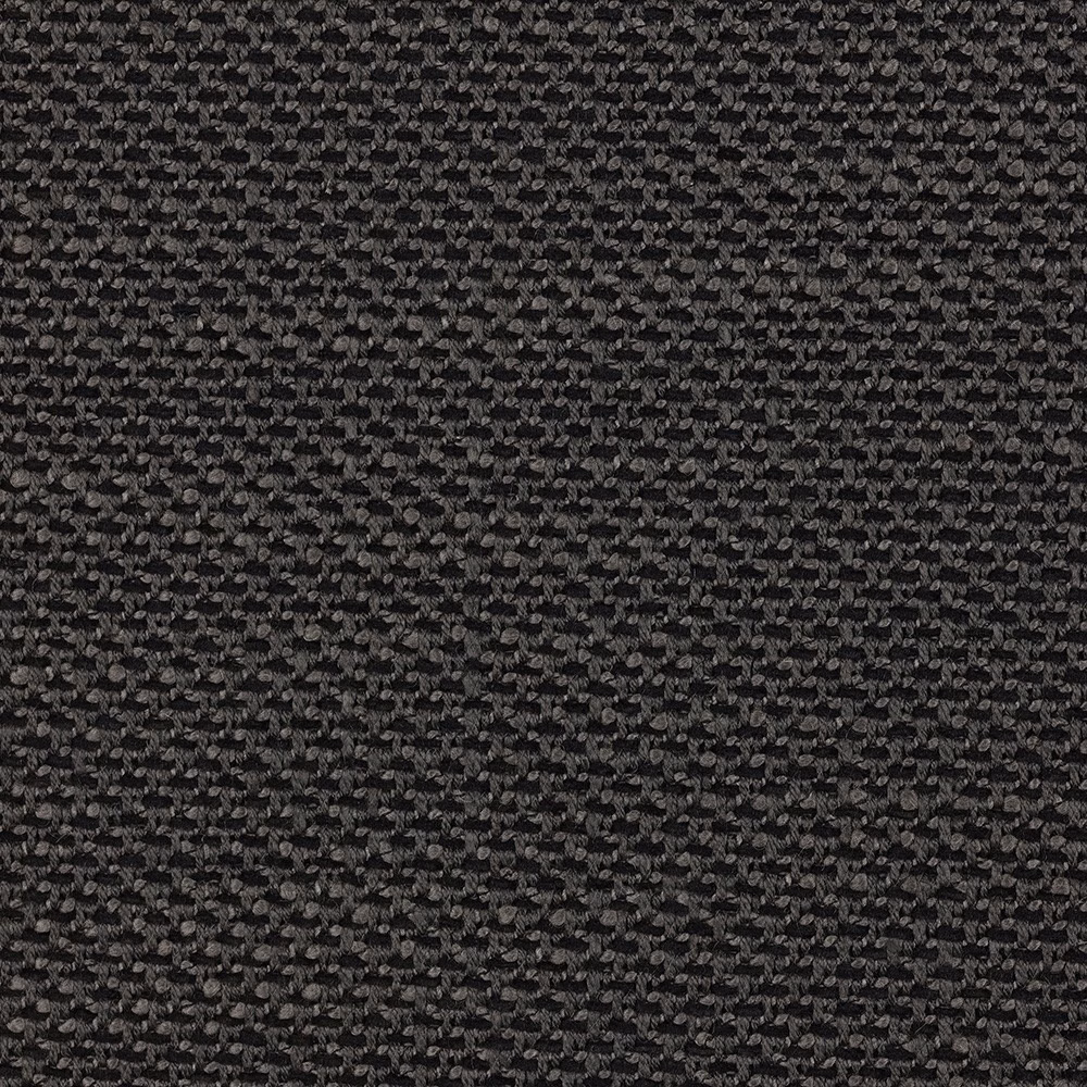 Close-up of charcoal-black woven fabric with dense grey flecks and nubby texture