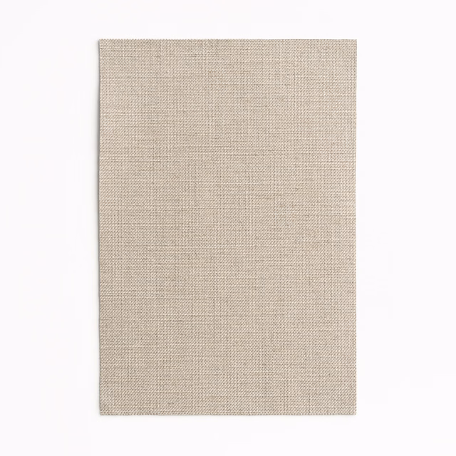 Close view of soft greige-taupe fabric with a fine crosshatched woven texture