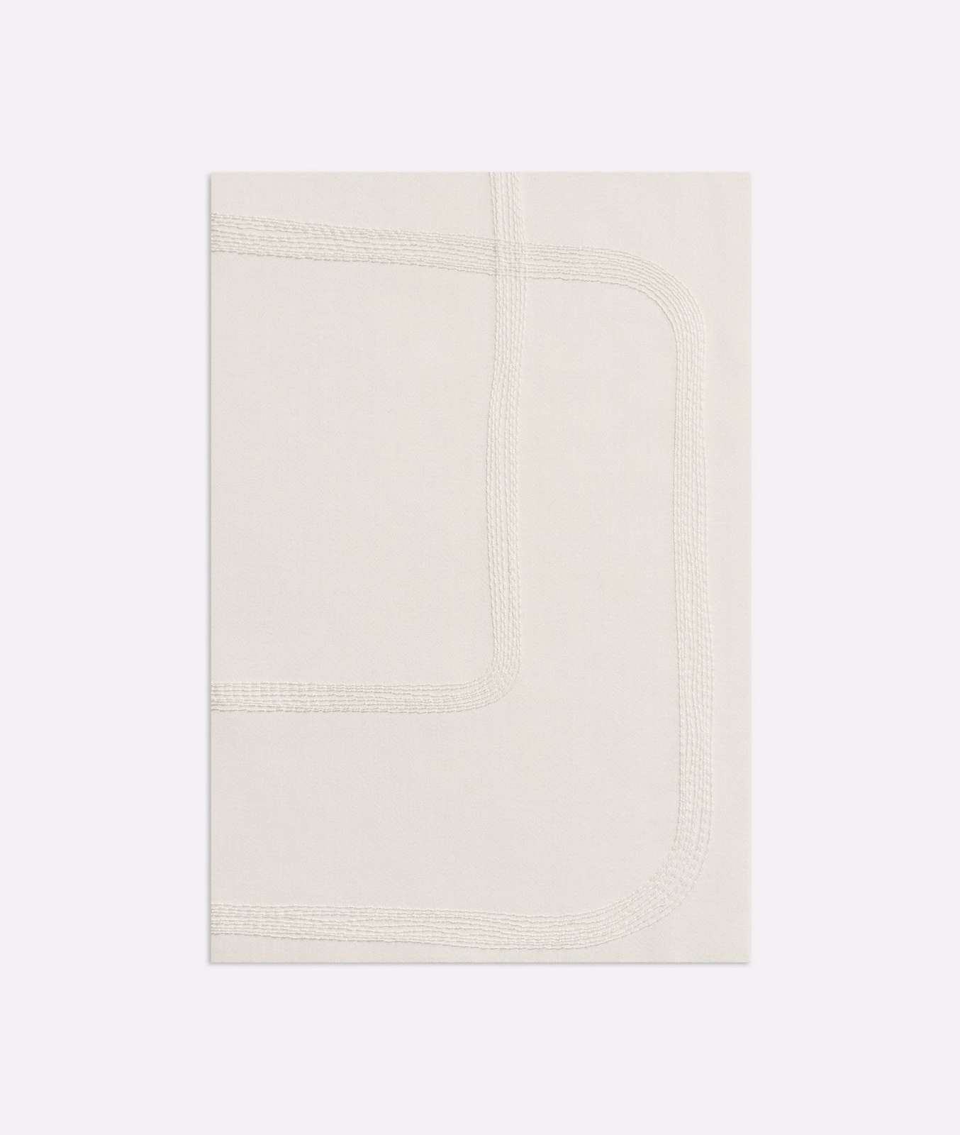 Warm ivory curtain fabric with tonal rounded rectangular line motif and subtle woven sheen