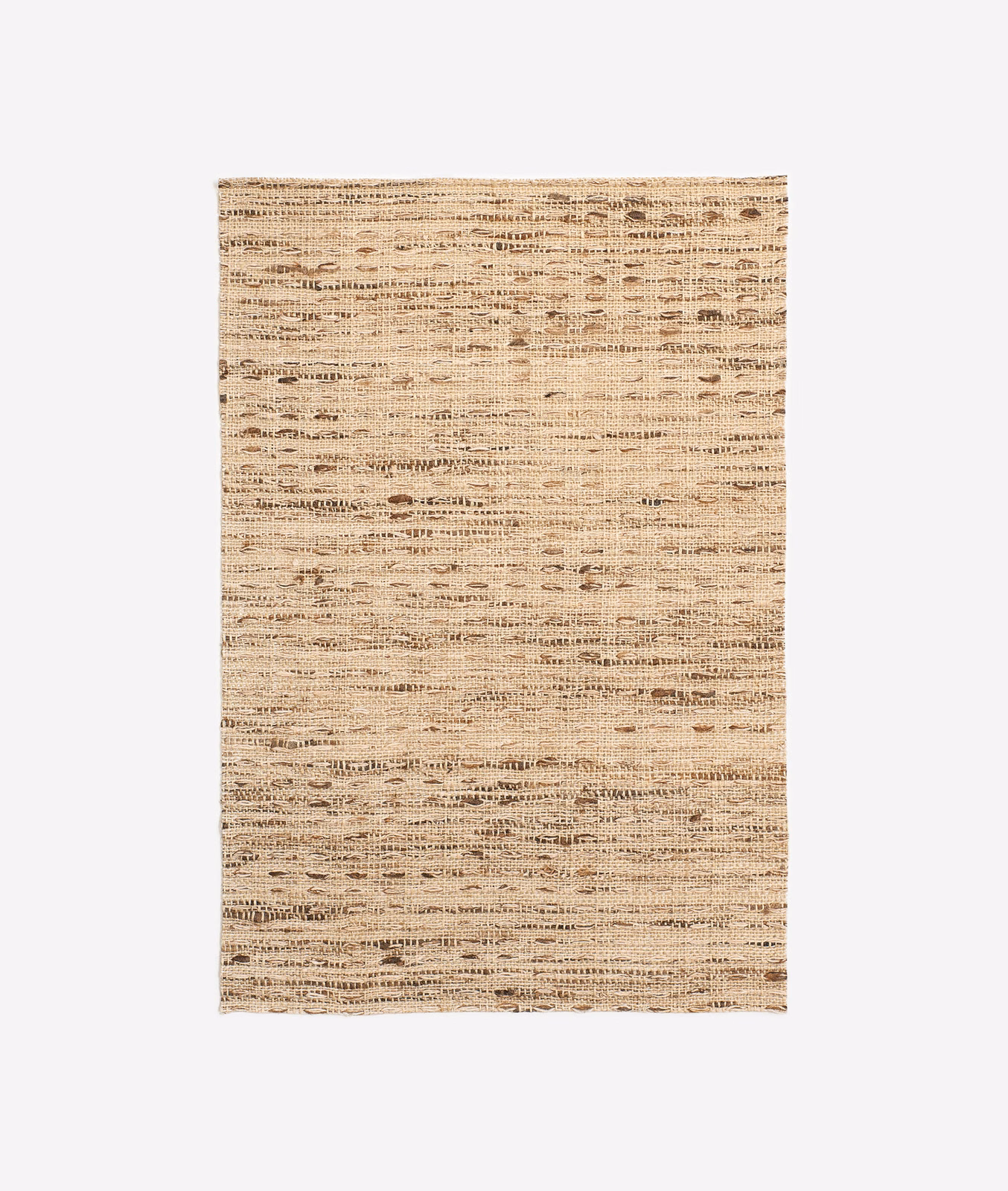 Warm oat-beige woven swatch with irregular brown horizontal flecks and tactile texture