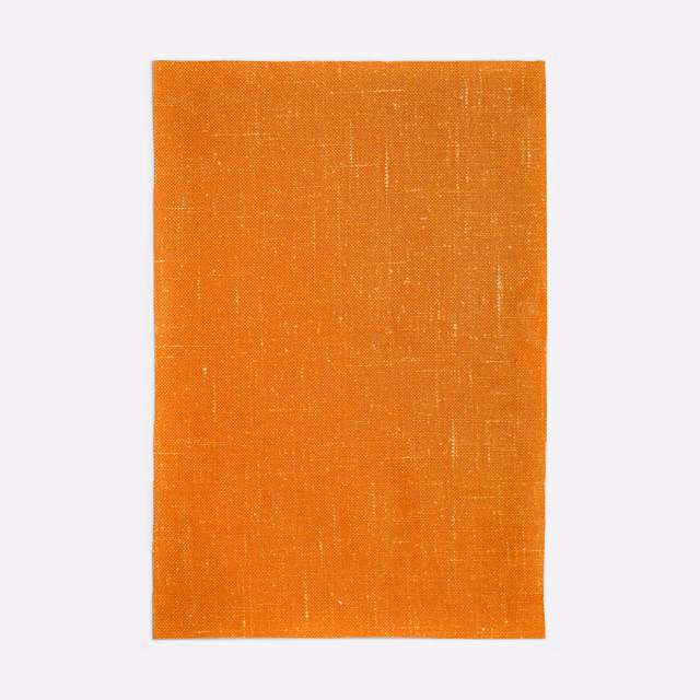 Warm tangerine-orange woven swatch with fine vertical slubs and golden flecks